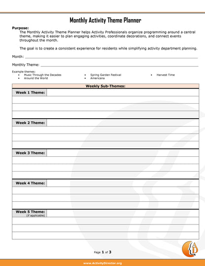 Monthly Activity Theme Planner